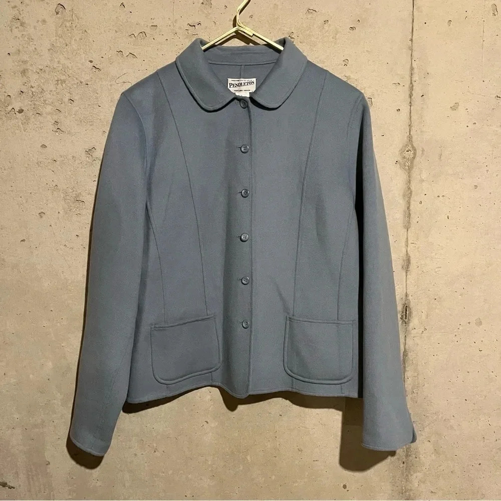 Pendleton Button Down Blazer Jacket Career Work Light Blue Wool Women’s Large